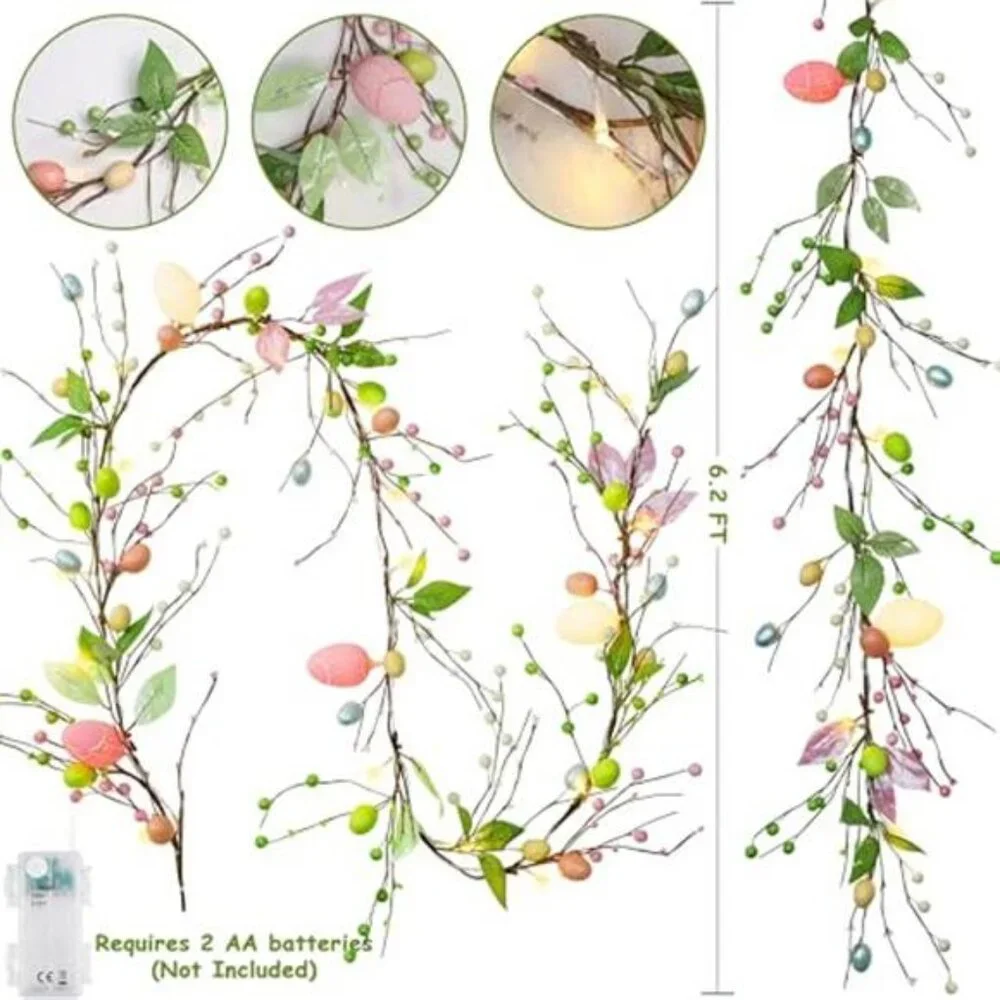 6 FT Easter Egg Christmas Garland, Battery Operated Christmas Garland - Picture 3 of 7